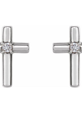 14K White Gold .01 CTW Natural Diamond Cross Earrings