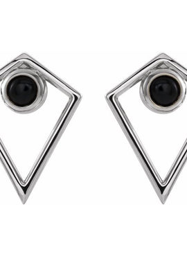 14K White Gold Natural Black Onyx Cabochon Pyramid Earrings