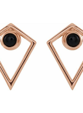 14K White Gold Natural Black Onyx Cabochon Pyramid Earrings