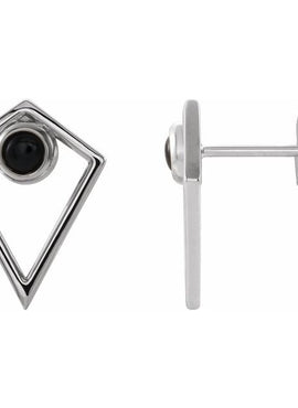 14K White Gold Natural Black Onyx Cabochon Pyramid Earrings