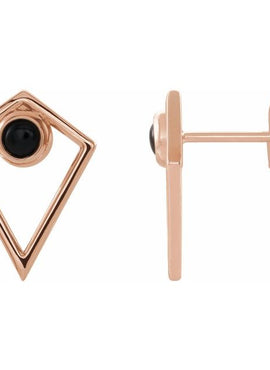 14K White Gold Natural Black Onyx Cabochon Pyramid Earrings