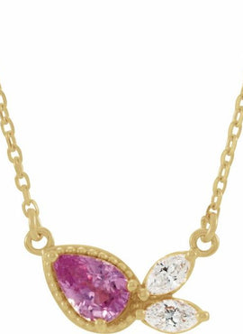 14K Yellow Gold Natural Pink Sapphire & 1/6 CTW Natural Diamond 16