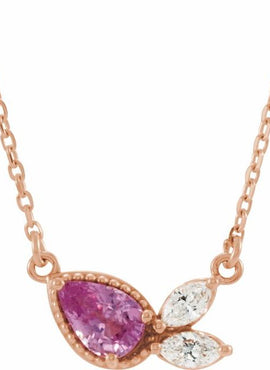 14K Yellow Gold Natural Pink Sapphire & 1/6 CTW Natural Diamond 16