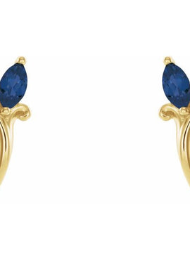 14K White Gold Natural Blue Zircon Floral J-Hoop Earrings