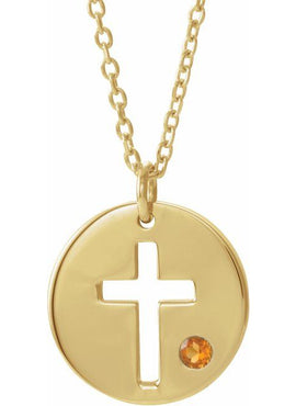 14K White Gold .03 CT Natural Diamond Pierced Cross Disc 16-18