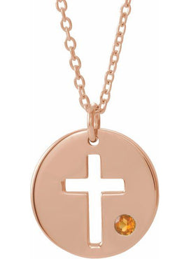 14K White Gold .03 CT Natural Diamond Pierced Cross Disc 16-18