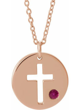 14K White Gold .03 CT Natural Diamond Pierced Cross Disc 16-18