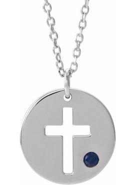 14K White Gold .03 CT Natural Diamond Pierced Cross Disc 16-18