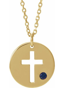 14K White Gold .03 CT Natural Diamond Pierced Cross Disc 16-18