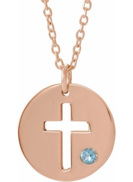14K White Gold .03 CT Natural Diamond Pierced Cross Disc 16-18