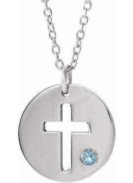 14K White Gold .03 CT Natural Diamond Pierced Cross Disc 16-18