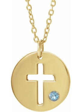 14K White Gold .03 CT Natural Diamond Pierced Cross Disc 16-18