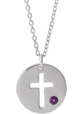 14K White Gold .03 CT Natural Diamond Pierced Cross Disc 16-18