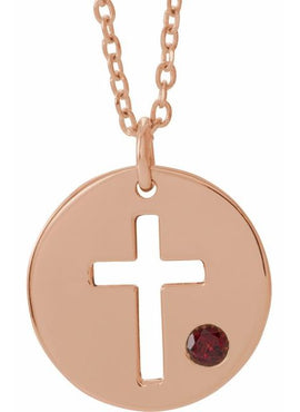 14K White Gold .03 CT Natural Diamond Pierced Cross Disc 16-18