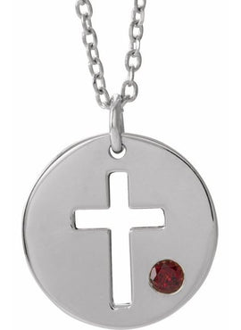 14K White Gold .03 CT Natural Diamond Pierced Cross Disc 16-18
