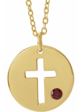 14K White Gold .03 CT Natural Diamond Pierced Cross Disc 16-18
