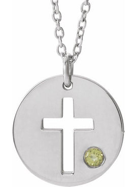 14K White Gold .03 CT Natural Diamond Pierced Cross Disc 16-18