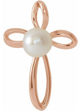 14K White Gold Cultured White Freshwater Pearl Cross Pendant
