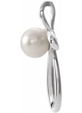 14K White Gold Cultured White Freshwater Pearl Cross Pendant