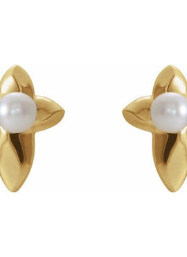 14K White Gold Cultured White Freshwater Pearl Cross Earrings