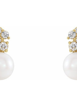 14K White Gold Cultured White Freshwater Pearl & 3/8 CTW Natural Diamond Earrings