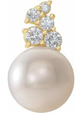 14K White Gold Cultured White Freshwater Pearl & 1/4 CTW Natural Diamond Pendant