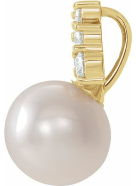 14K White Gold Cultured White Freshwater Pearl & 1/4 CTW Natural Diamond Pendant