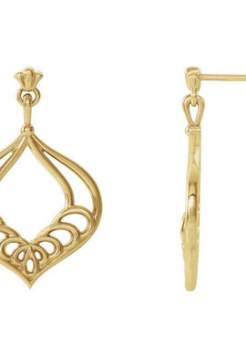 14K White Gold Vintage-Inspired Dangle Earrings