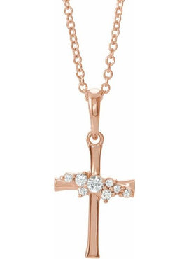 14K White Gold .06 CTW Natural Diamond Cluster Cross Pendant