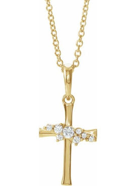 14K White Gold .06 CTW Natural Diamond Cluster Cross Pendant