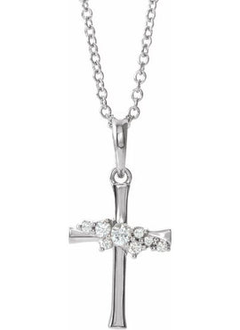 14K White Gold .06 CTW Natural Diamond Cluster Cross Pendant