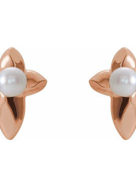 14K White Gold Cultured White Freshwater Pearl Cross Earrings