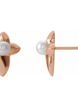 14K White Gold Cultured White Freshwater Pearl Cross Earrings
