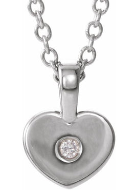 14K White Gold .01 CT Natural Diamond Youth Heart Pendant