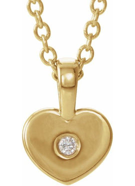 14K White Gold .01 CT Natural Diamond Youth Heart Pendant