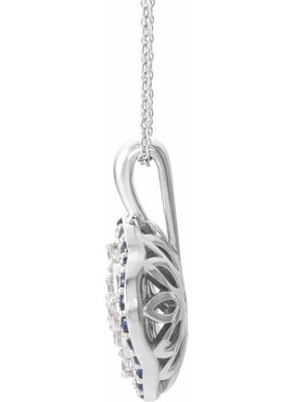 14K White Gold Natural Blue Sapphire & 1/3 CTW Natural Diamond Cluster Pendant