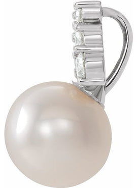 14K White Gold Cultured White Freshwater Pearl & 1/4 CTW Natural Diamond Pendant