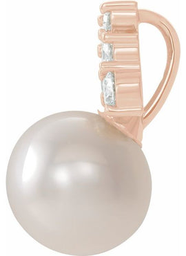 14K White Gold Cultured White Freshwater Pearl & 1/4 CTW Natural Diamond Pendant