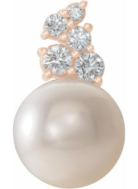 14K White Gold Cultured White Freshwater Pearl & 1/4 CTW Natural Diamond Pendant