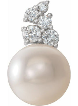 14K White Gold Cultured White Freshwater Pearl & 1/4 CTW Natural Diamond Pendant