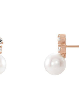 14K White Gold Cultured White Freshwater Pearl & 3/8 CTW Natural Diamond Earrings