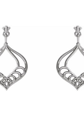 14K White Gold Vintage-Inspired Dangle Earrings