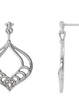 14K White Gold Vintage-Inspired Dangle Earrings