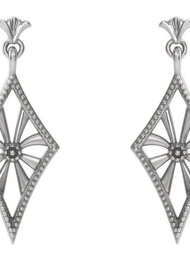 14K White Gold Vintage-Inspired Dangle Earrings