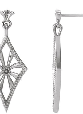 14K White Gold Vintage-Inspired Dangle Earrings