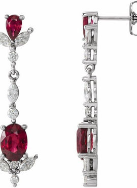 14K Rose Gold Natural Ruby & 3/4 CTW Natural Diamond Dangle Earrings