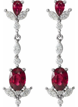 14K Rose Gold Natural Ruby & 3/4 CTW Natural Diamond Dangle Earrings