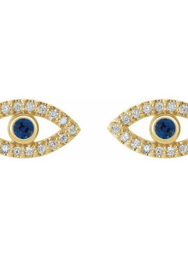 14K White Gold Natural Blue Sapphire & 1/8 CTW Natural Diamond Evil Eye Earrings