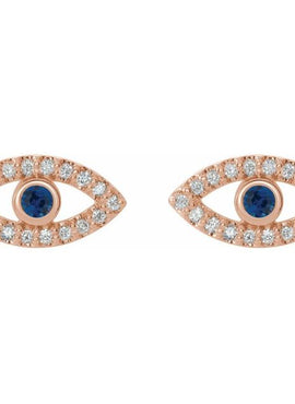 14K White Gold Natural Blue Sapphire & 1/8 CTW Natural Diamond Evil Eye Earrings