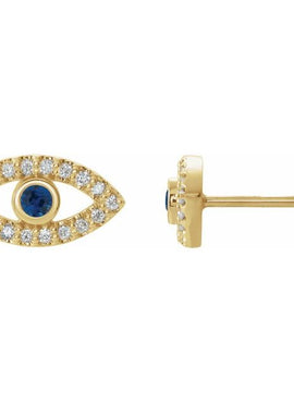 14K White Gold Natural Blue Sapphire & 1/8 CTW Natural Diamond Evil Eye Earrings